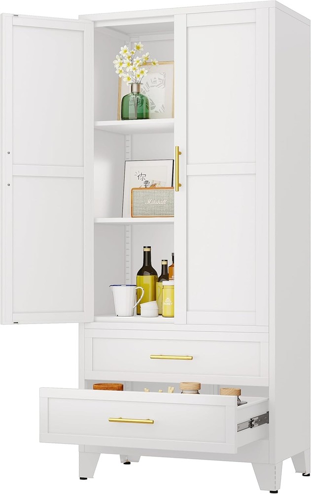 61-Inch Tall Metal Kitchen Pantry Cabinet with 2 Drawers and Doors for Organized Storage