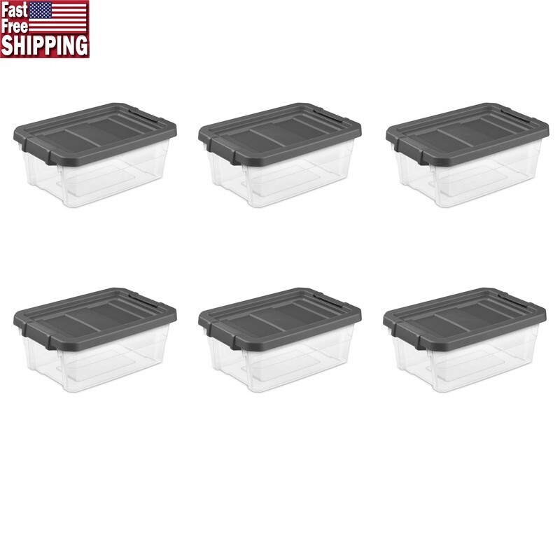 Durable Clear Stacking Storage Bins W/ Lids Heavy Duty Plastic Organizer 6 Count