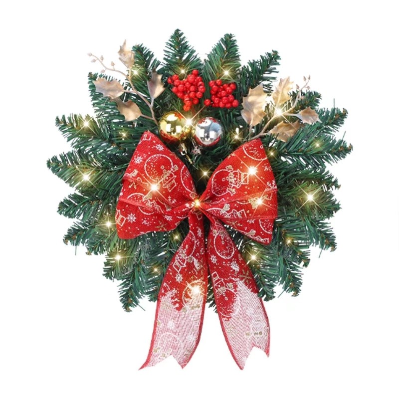 Red LED Artificial Christmas Wreath Hanging Round Garland Decor