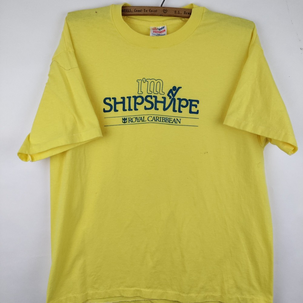 Vintage 90s Royal Caribbean Cruise Ship XL Yellow Humor Tee Single Stitch