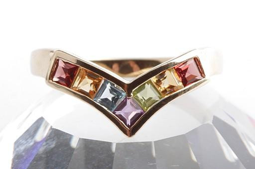 14K Yellow Gold Gemstone Ring with Amethyst Topaz Citrine Garnet Peridot Size 65  