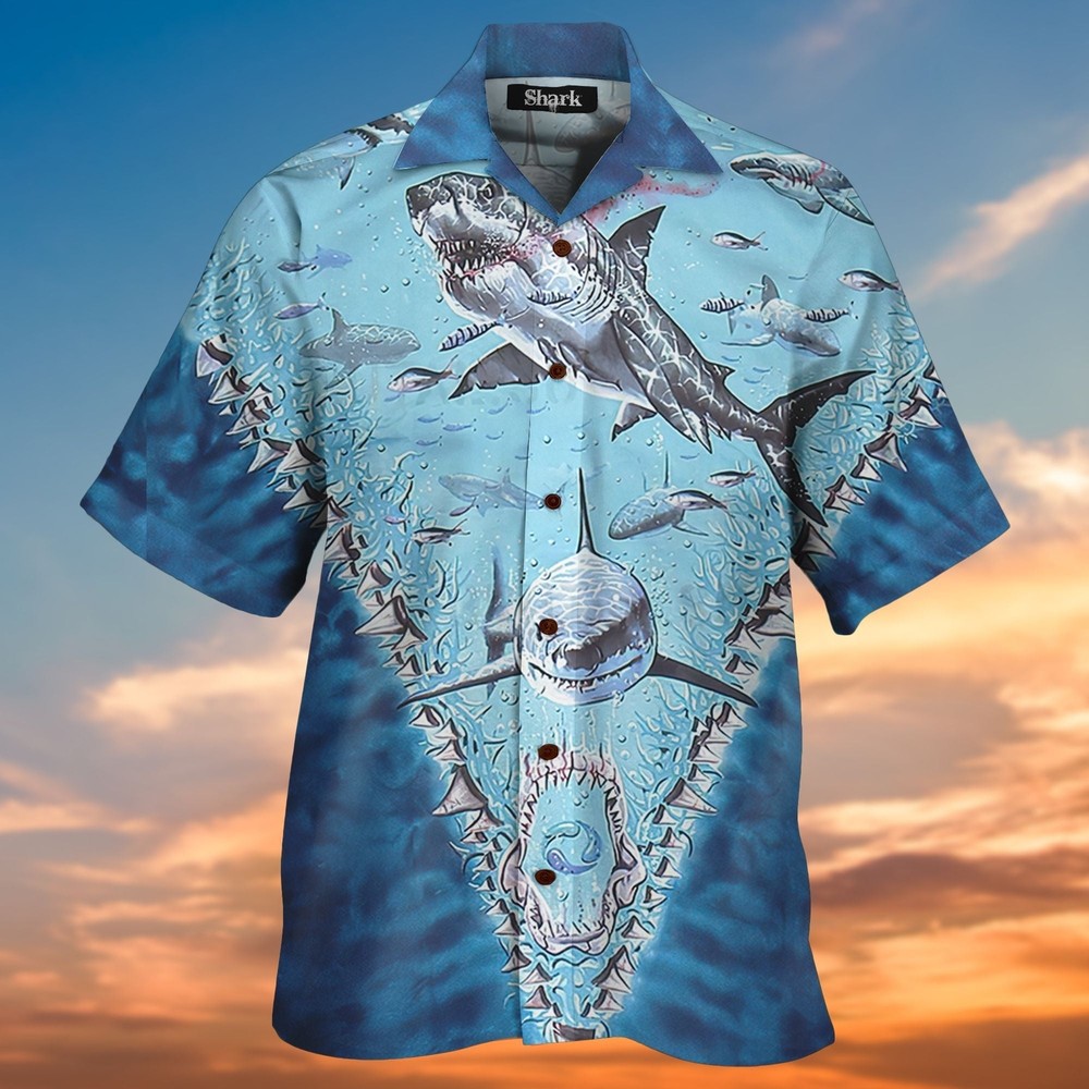 Shark Blue 3D All Over Printed Hawaiian Shirt And Short