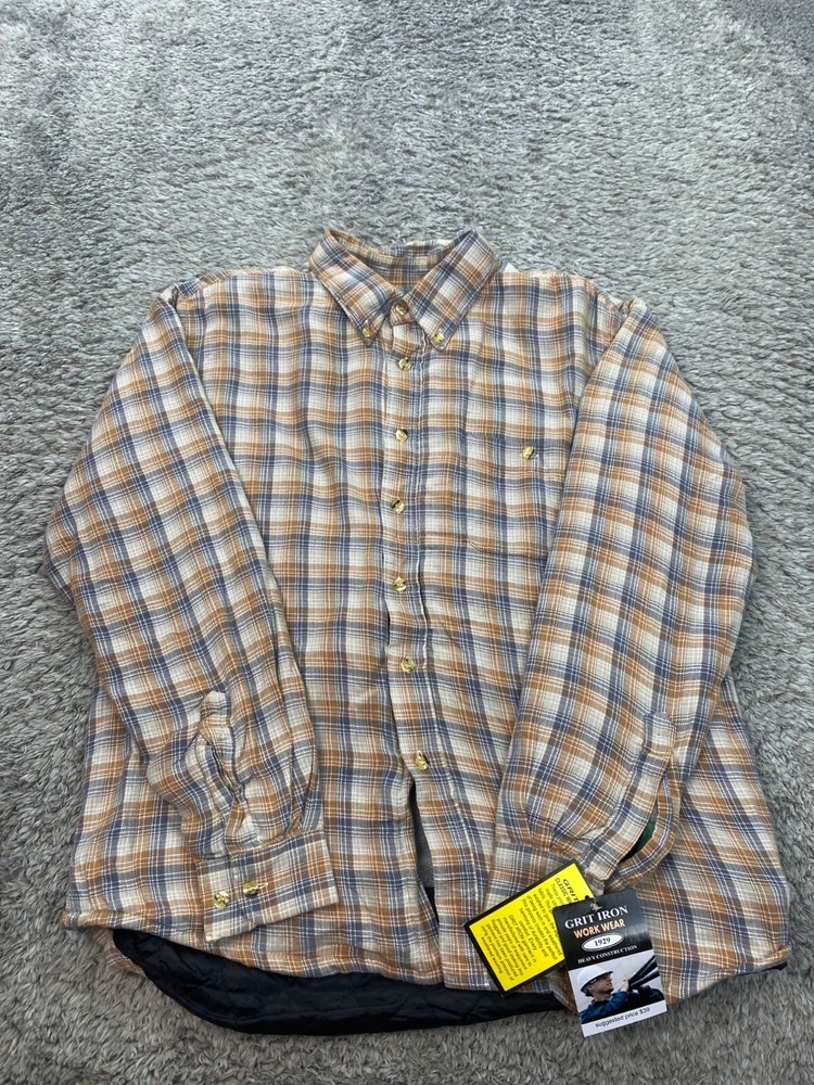 Men's Medium Orange Plaid Sherpa Flannel Shacket Grit Iron Work Wear Jacket NWT
