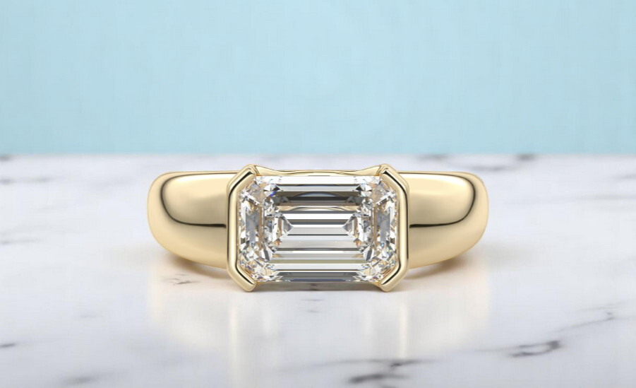 3 Carat IGI Certified Emerald Cut Diamond Solitaire Ring East-West Lab Grown