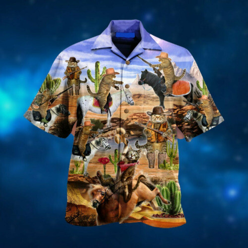 MEOWDY COWBOY WESTERN CAT UNISEX 3D HAWAIIAN SHIRT Summer Short Sleeve S 5XL