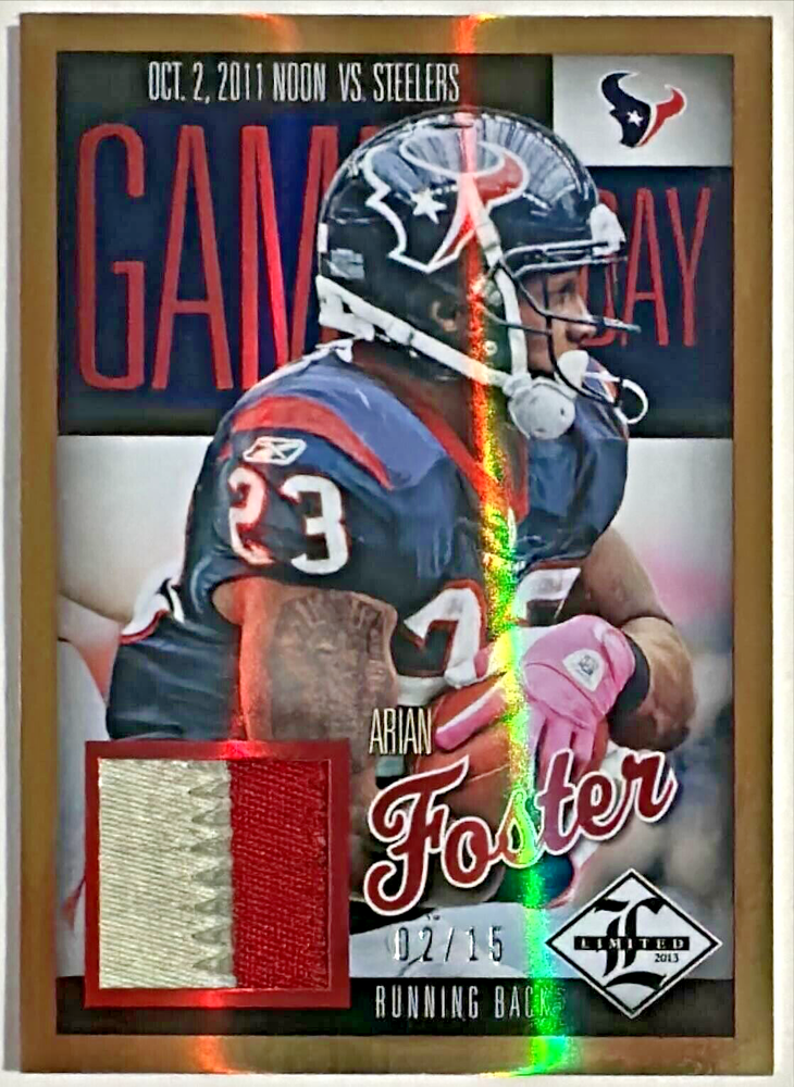 2013 Panini Limited Arian Foster Texans Game-Worn Dirty Patch Prime Jersey #14 2/15-image