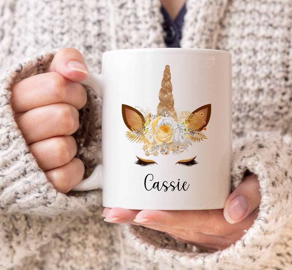 Unicorn Face Mug Golden Unicorn Cute Mug Personalized Mug Gift For Her