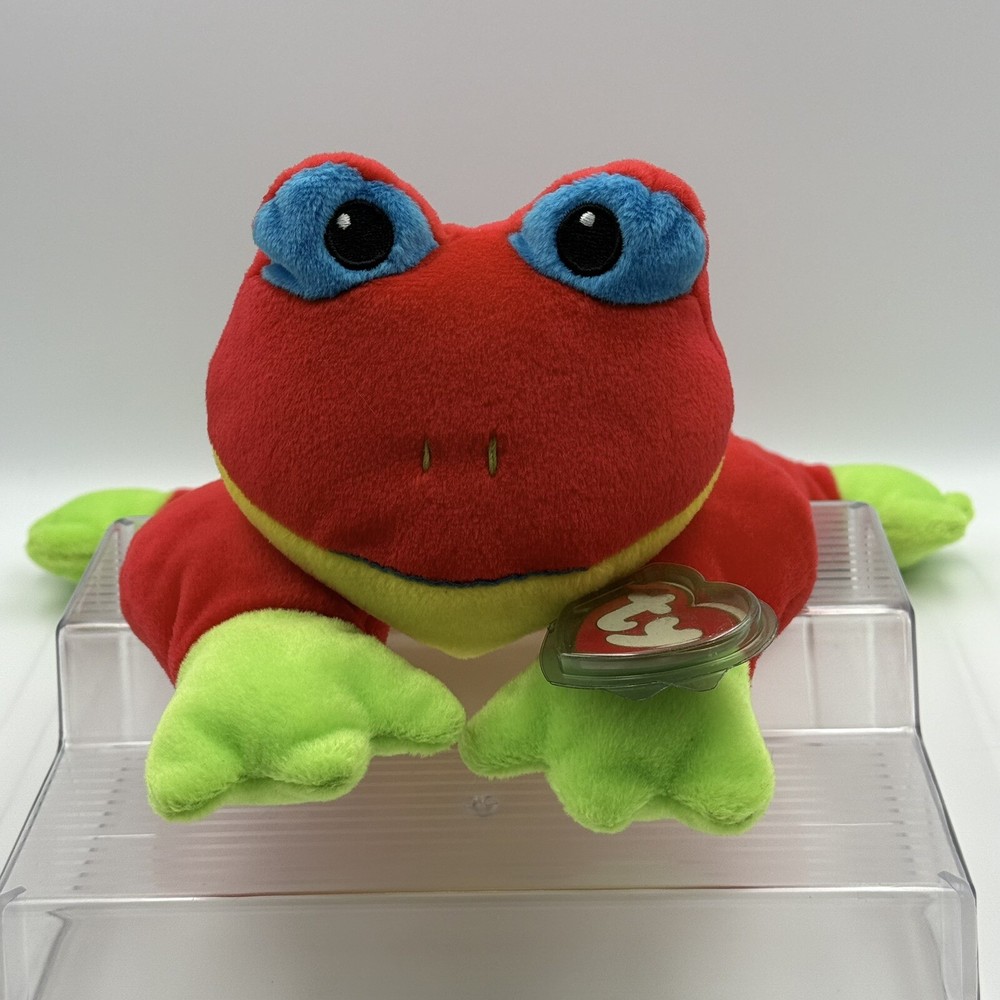 Vintage 1998 Ty Ribbit Pillow Pal Red and Green Frog 15'' plush -Stuffed Animal