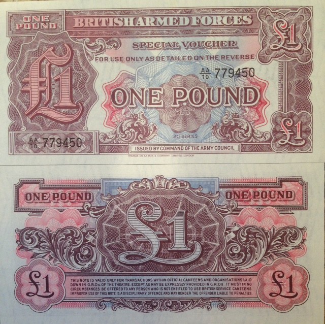 BRITISH ARMED FORCES 1948 1 POUND SPECIAL VOUCHER 2nd SERIES FROM A USA SELLER-image