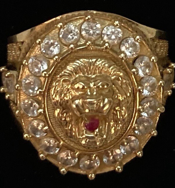 14k Gold Lion Head Ring With Stones Jewelry