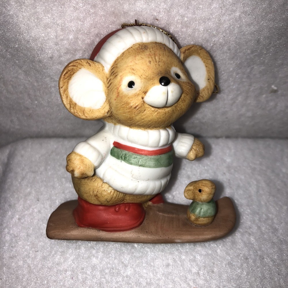 Bear on Snowboard with Mouse Christmas Figurine Ornament 3