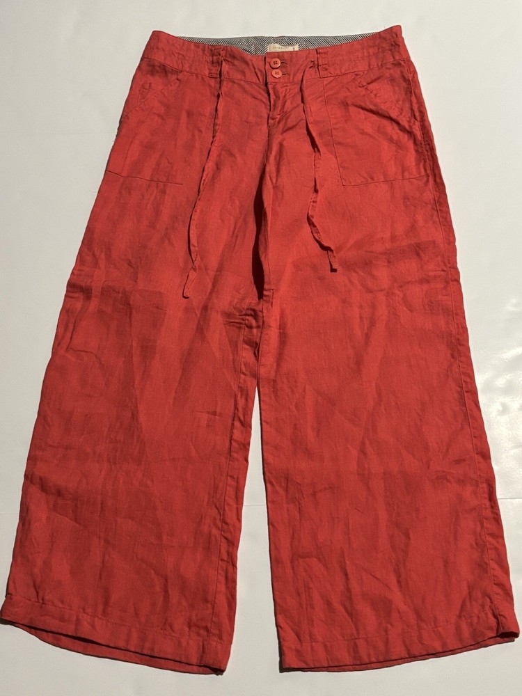 LOVE TREE Women's Large Loose Fit Wide Leg Linen Coral Trousers VTG- Spring Time