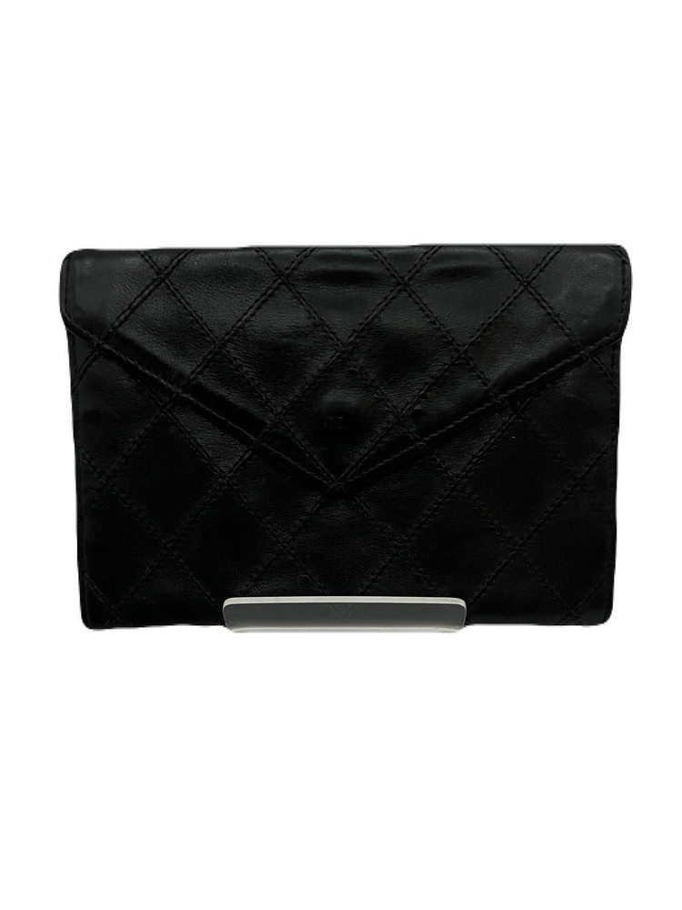 CHANEL Card Wallet Card Case Leather Black USED E0108-4