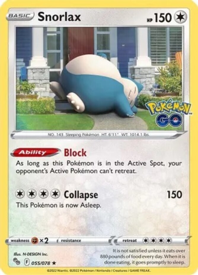 Snorlax - 055/078 - Holo Rare - Reverse Holo x1 - Lightly Played - Pokemon GO
