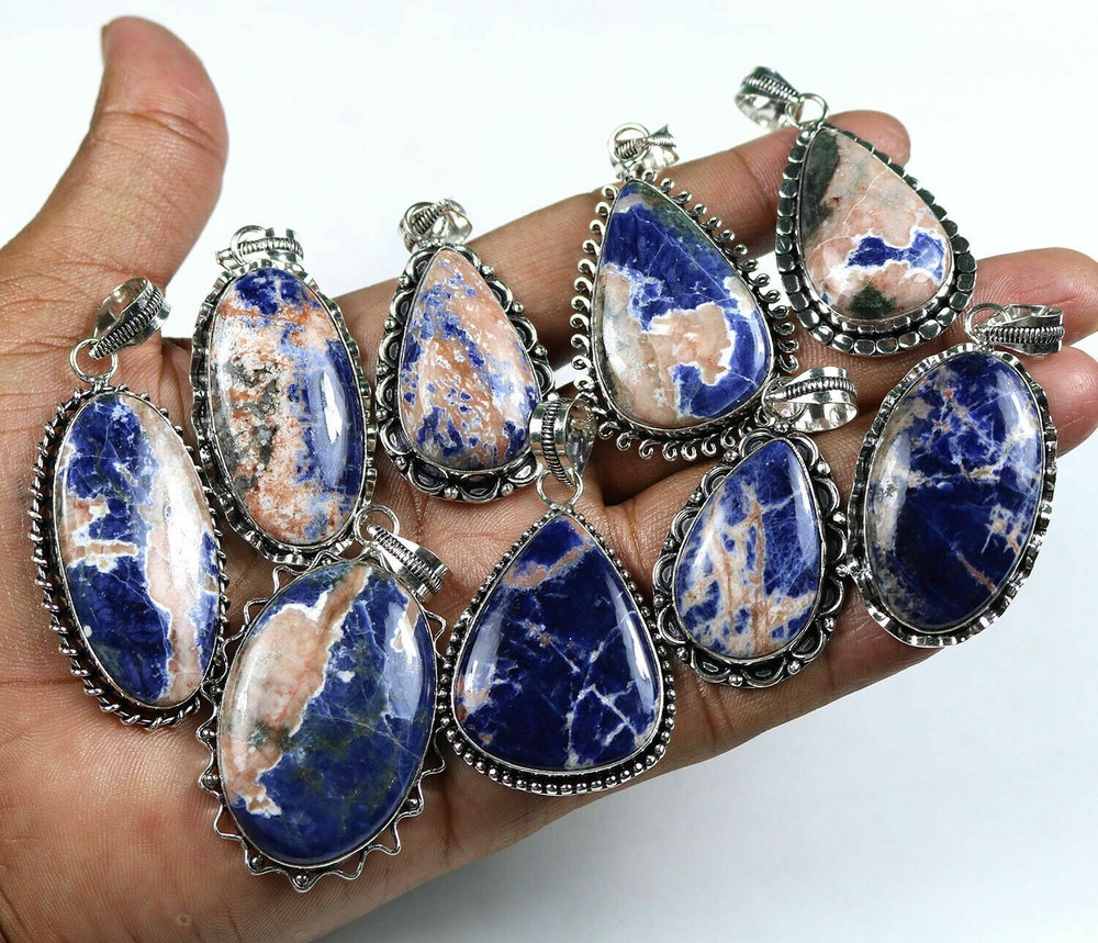 Natural Blue Sodalite Pendant Lot,Silver Overlay Handmade Necklace Pendant Lot~