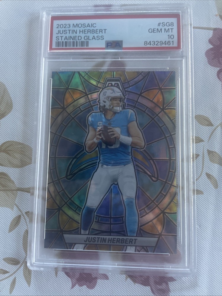 2023 Panini Mosaic Justin Herbert Stained Glass Case Hit Gem MT 10 PSA