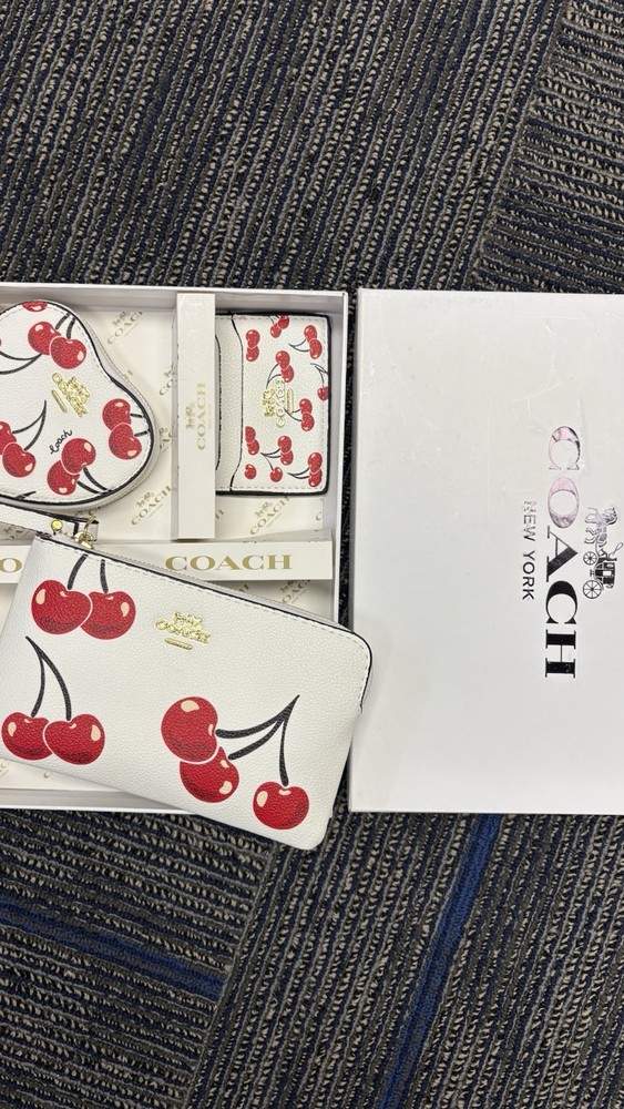 Coach Cherry Wristlet, Heart Wallet And Card Holder Set For Women