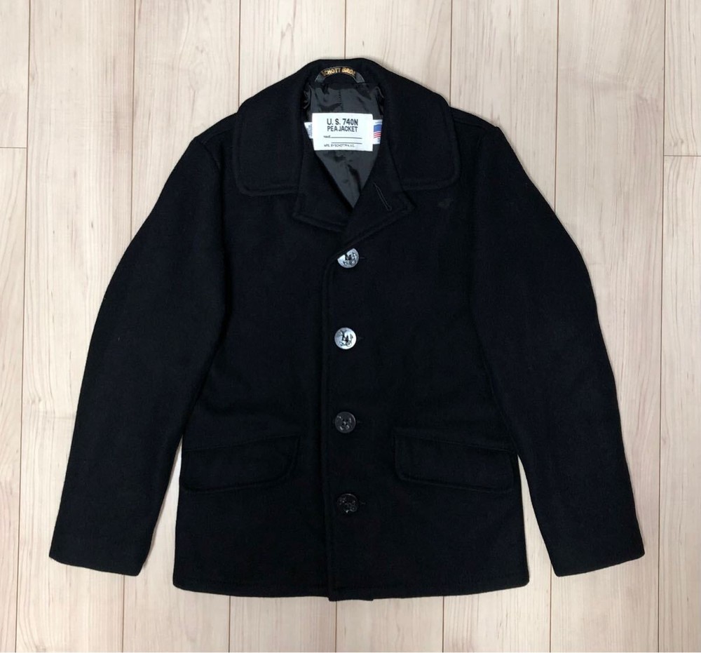 Abrigo Schott 756US 24 oz Single Pea Azul Marino Oscuro Chaqueta de Lana Pesada Talla 38