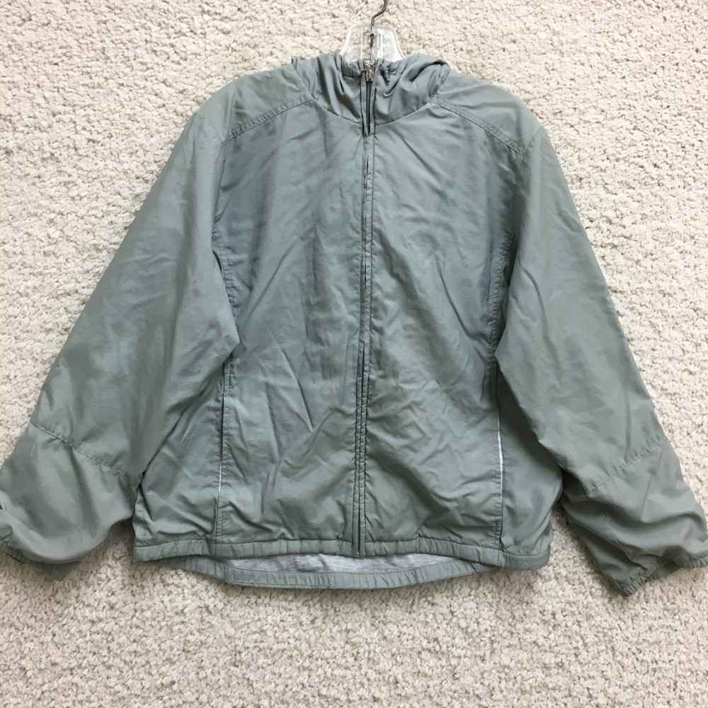 Nike Jacket Mens Large Gray Hooded Full Zip Windbreaker Pockets Vintage Logo 90s