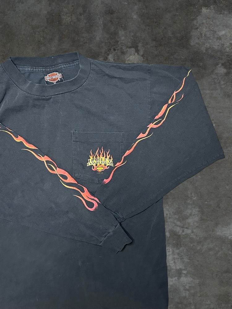 Vintage Y2k  Single Stitch Harley Davidson Colorado eagle Flame long sleeve Sz M