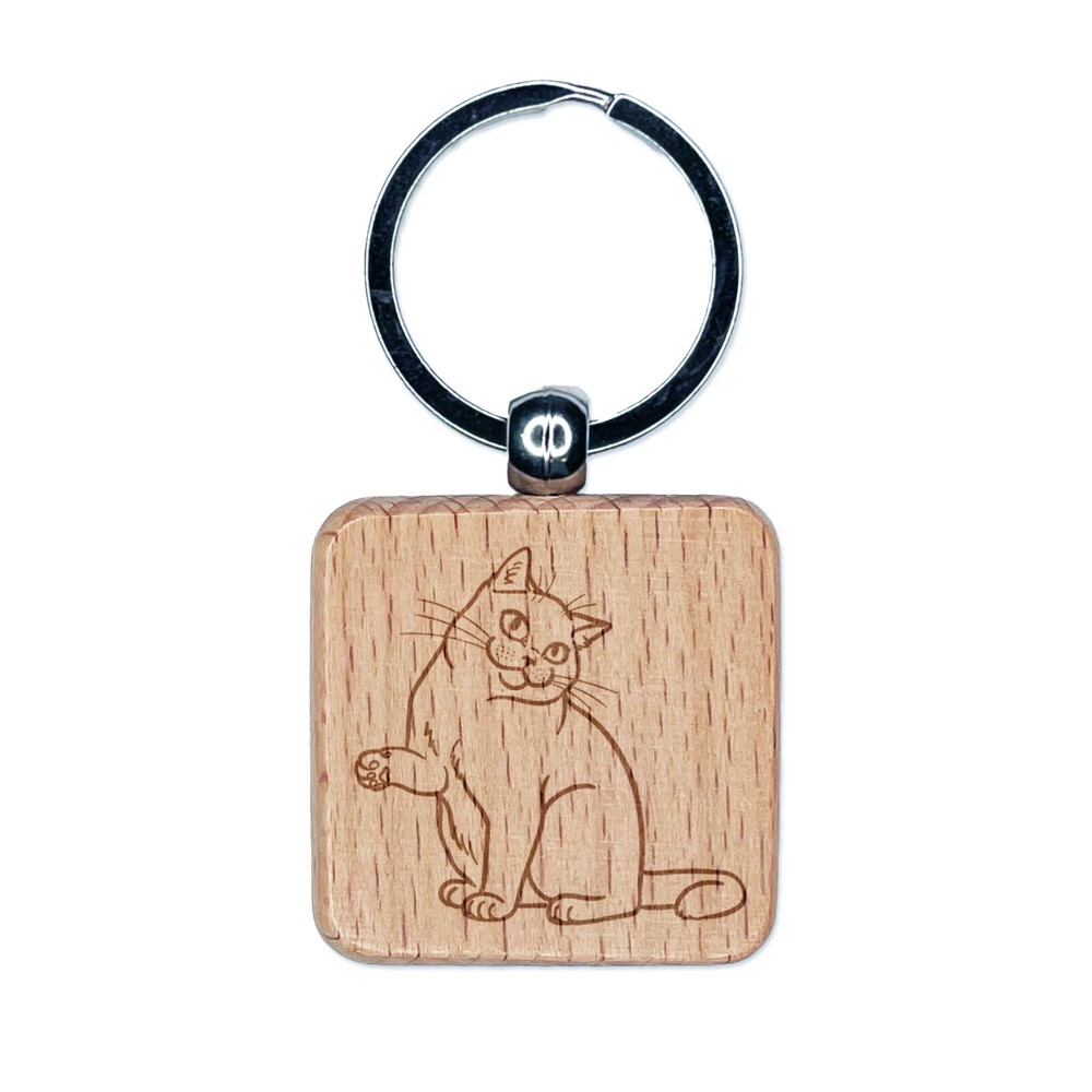 Affectionate British Shorthair Engraved Wood Square Keychain Tag Charm