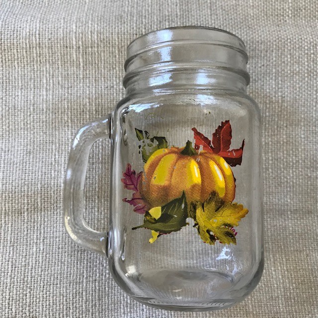 Seasonal Fall Decor w/Pumpkin Handpainted Mason Jar w/handle.  Attractive add!-image