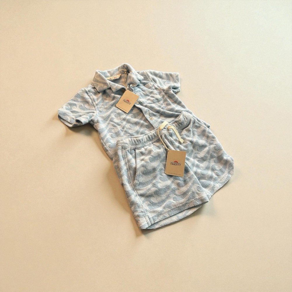 Boys Faherty Kids Cabana Terry Shirt Shorts Set 3T Blue Endless Peaks Toddler