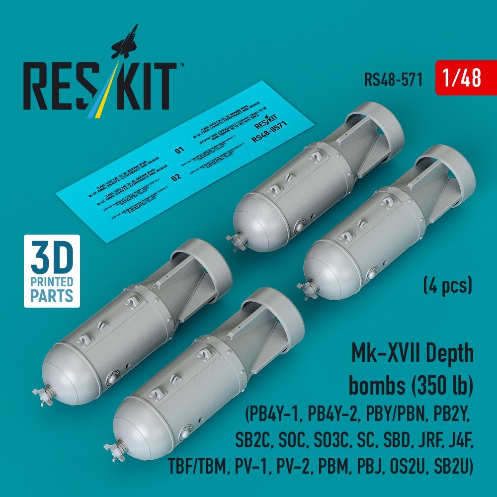 1/48 Mk-XVII Depth Bombs Resin Aircraft Weapons Set (4 pcs) ResKit RS48-0571