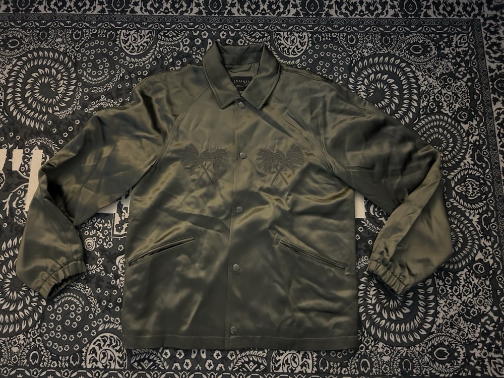 AllSaints embroidered palm satin coach jacket Size S