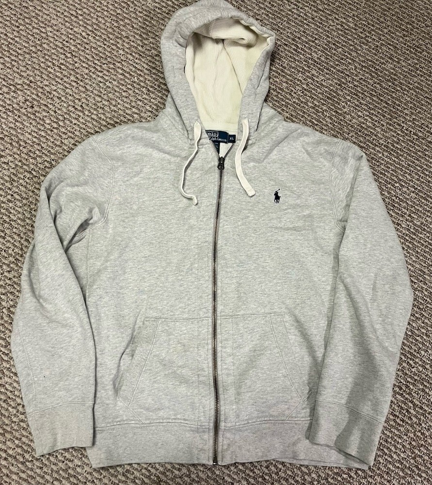 Mens POLO RALPH LAUREN Full-Zip Thermal Lined Hoodie Heavyweight Size XL Gray