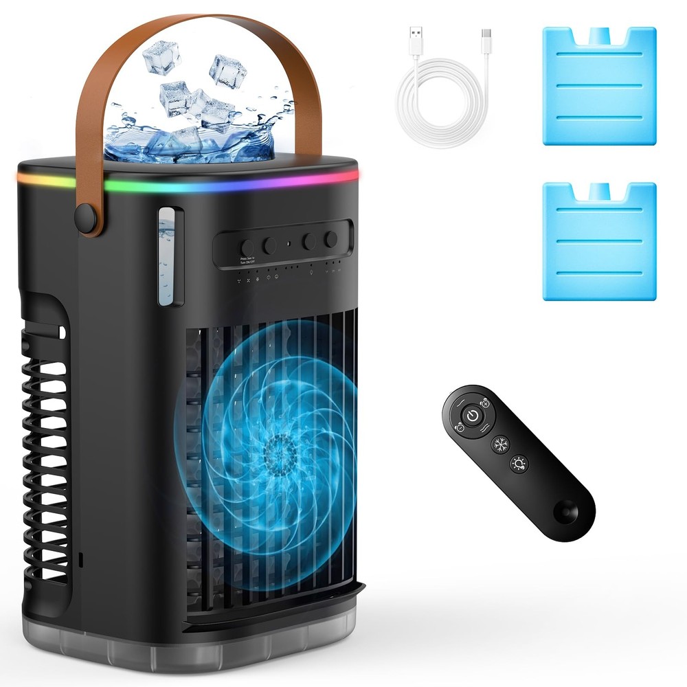 Upgraded 5 IN 1 Small Portable Air Conditioner with 2 Ice Packs, 2 Spray Port...