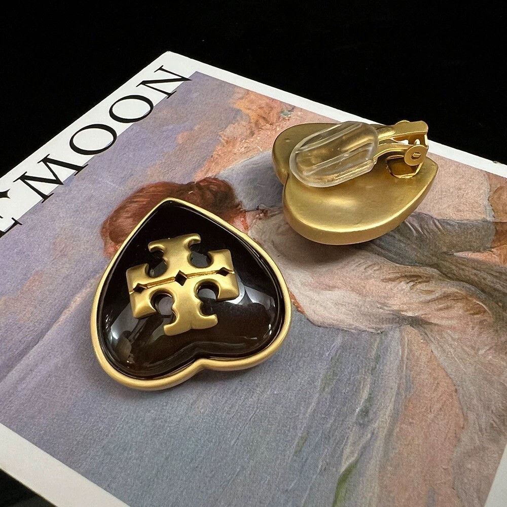 Tory Burch Vintage Heart Double T Logo Clip-On Earrings Valentine Gift