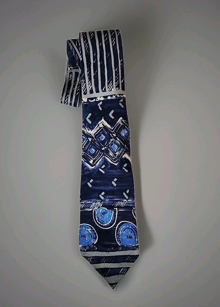 Vintage Guy Laroche Necktie Men's Blue 100% Silk Abstract Art Classic EUC