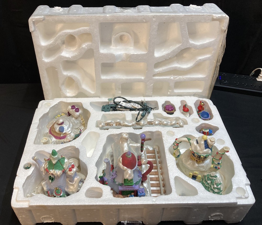 Vintage 1998 Trendmasters Christmas Teapot Village with Mice Train and Sears Lights - Nonfunctional