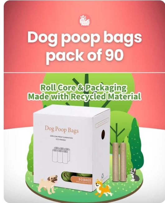 Dog Poop Leak Proof Bags with Dispenser and Leash Clip, Unscented, 90 Count, 13