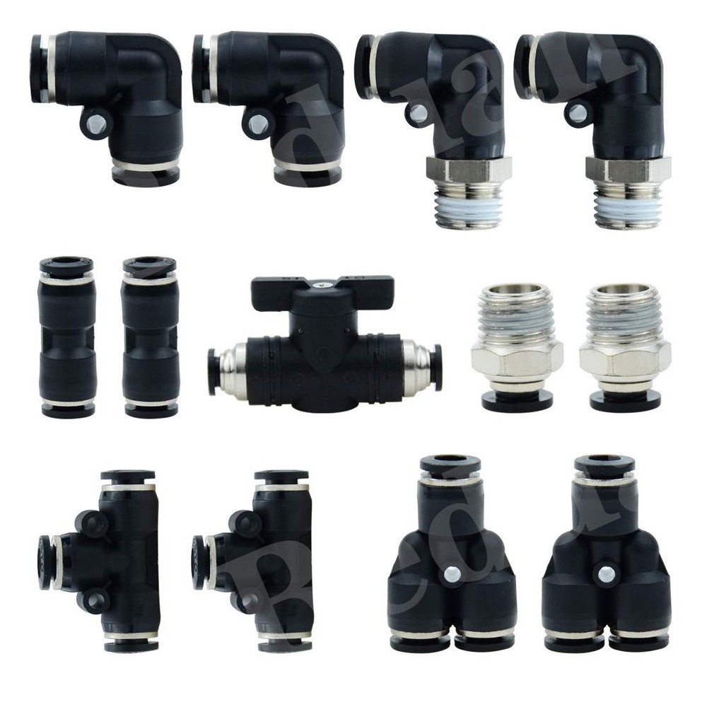 Pneumatic Push to Connect Fittings Kit Air Line Quick Fittings 2 PL+2 Elbow+2...