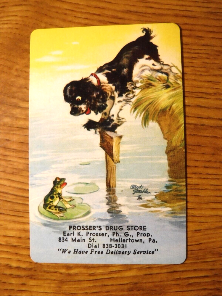 MID 1900'S VINTAGE PLAYING CARD SWAP COUPON BUTCH DOG ON NO SWIMMIMG SIGN-image