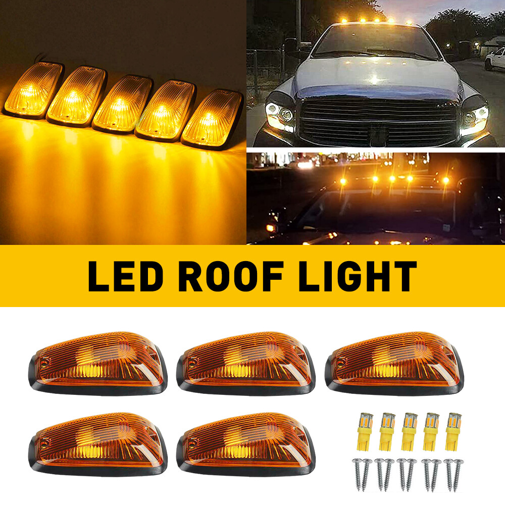 5x Cab Marker Roof Light Smoke + Amber LED For Chevy GMC 1988-2002 Pickup Truck