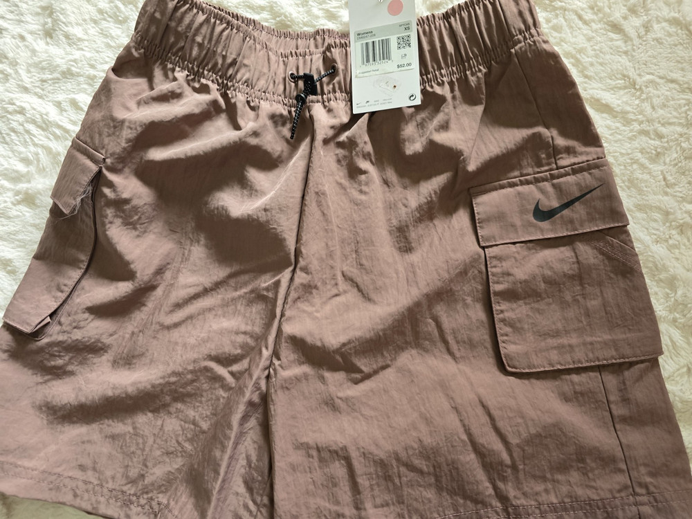 Nike Women's Brown Cargo Shorts S Nylon Elastic Waist Drawstring Pockets