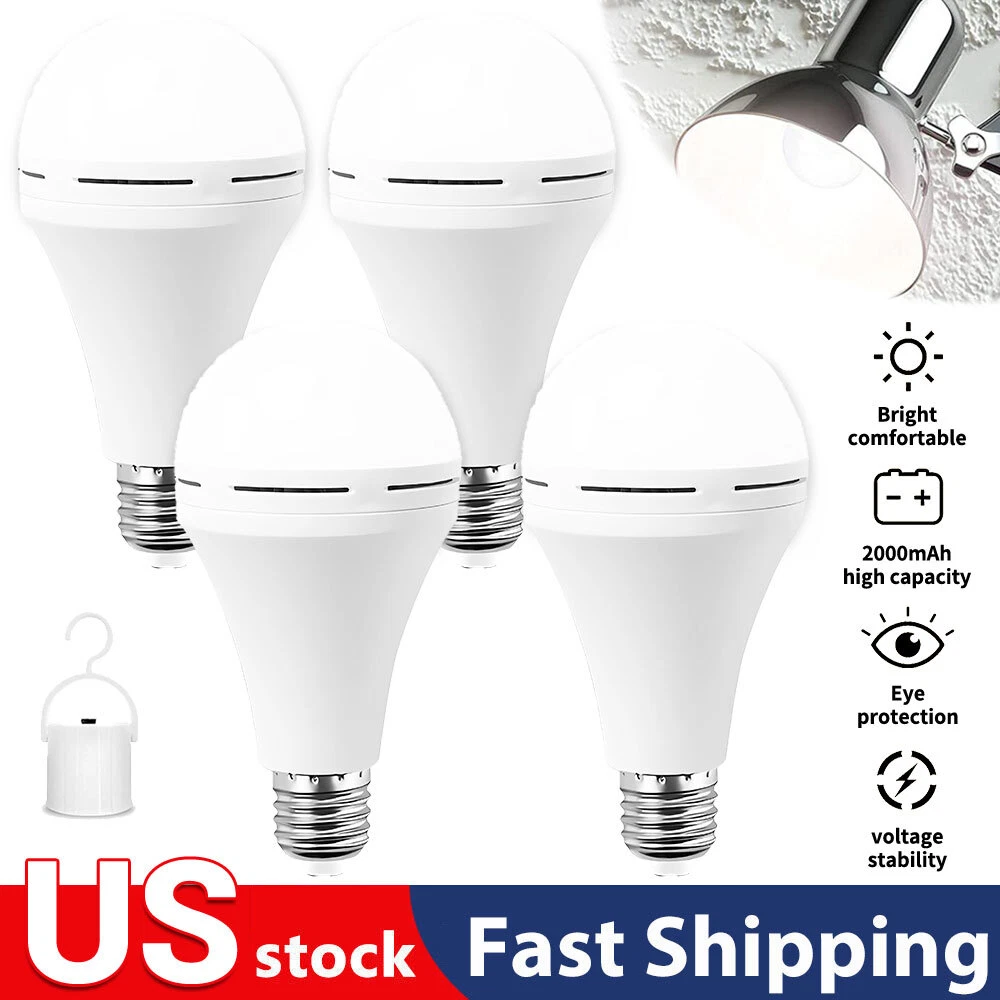 2024 4X Rechargeable Emergency Light Bulb 12W Equivalent 1200mAh Battery Backup