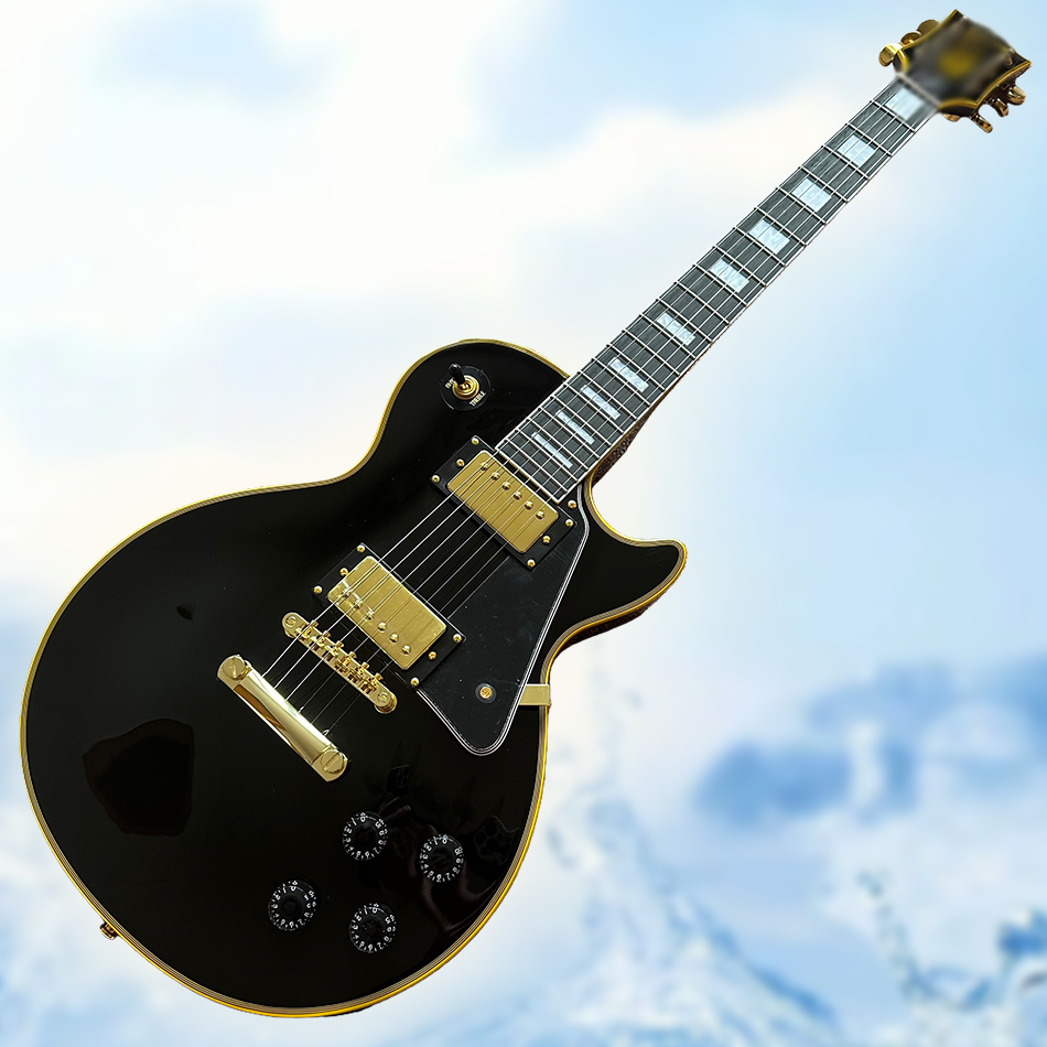 Custom LP Black Beauty Electric Guitar Gold Hardware Yellow Binding and Logo