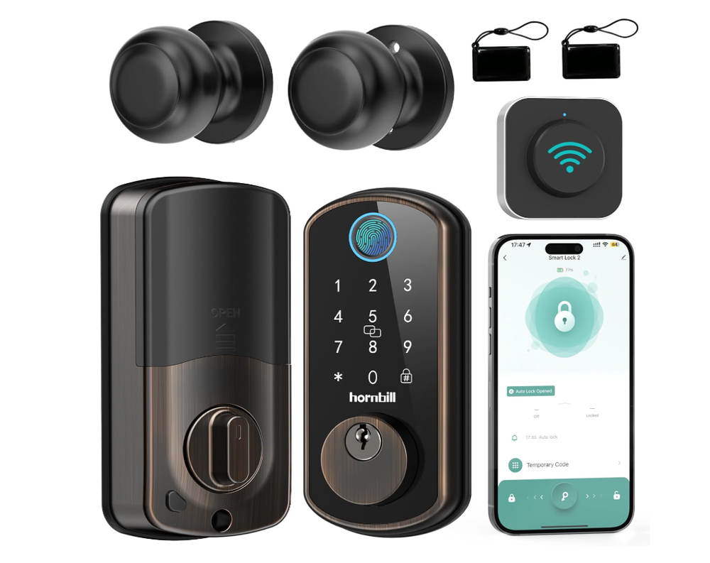 WiFi Smart Deadbolt Lock Keyless Entry with Handle Hornbell Secure Access