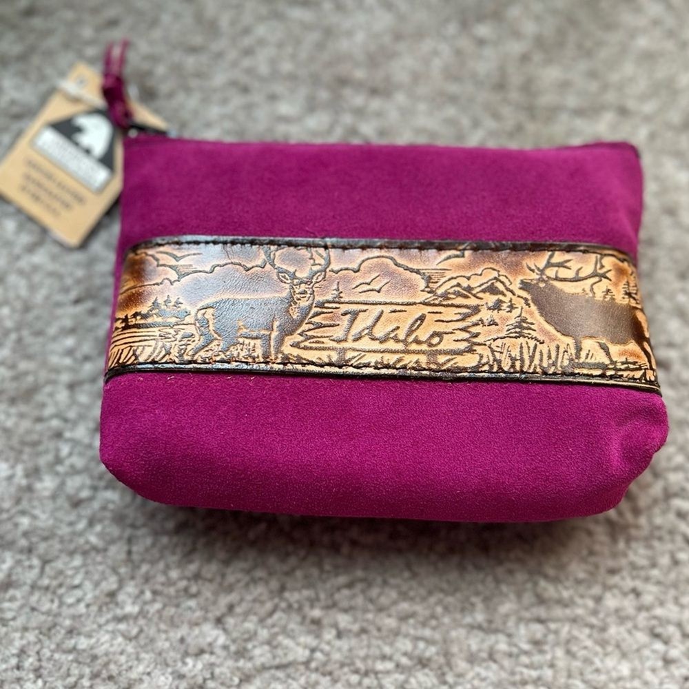 Idaho State Deer Magenta Leather Wallet by American Leather Works NWT