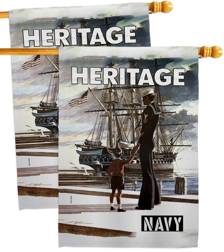 Heritage US House Flag 2 pcs Pack Armed Forces Navy USN Seabee United State A...