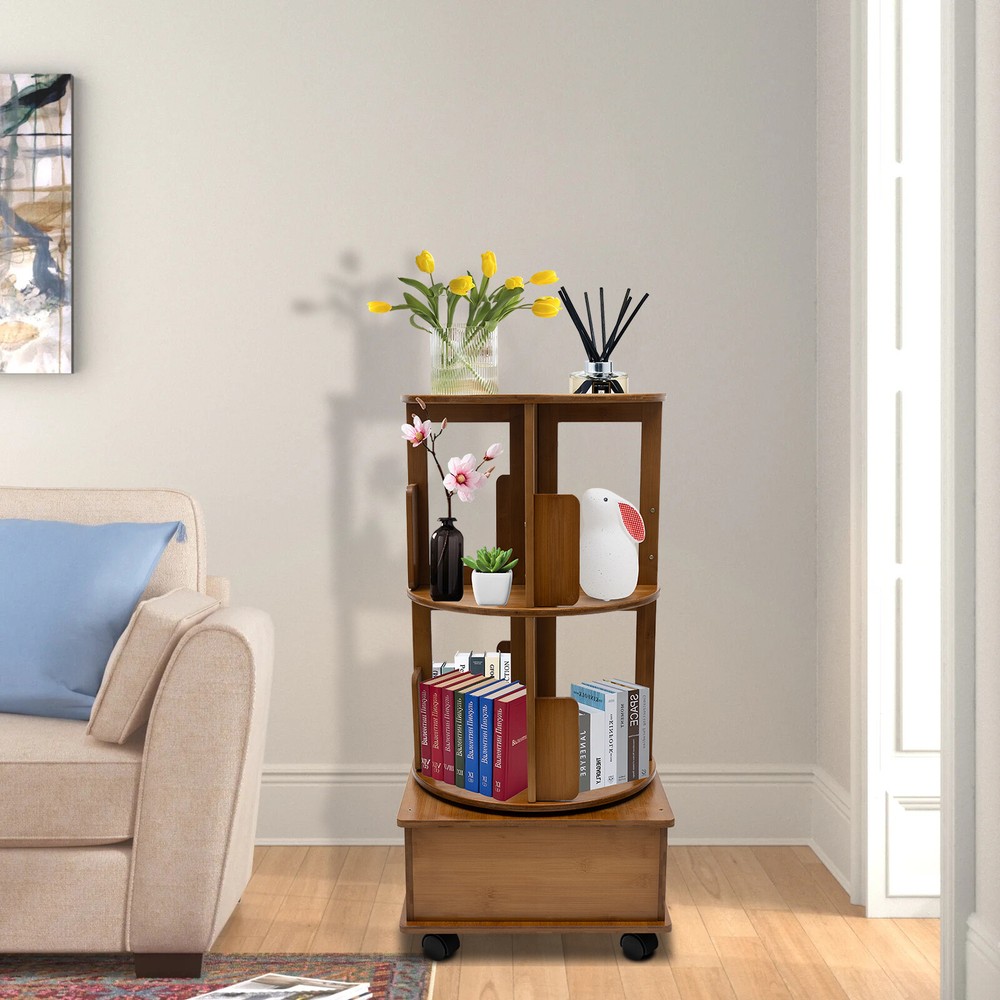 Multi Storage Side Table with Removable Bookcase & Rolling Wheels