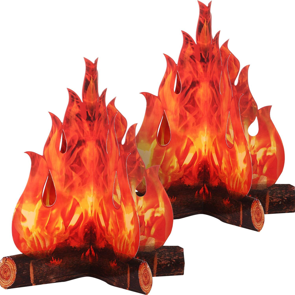 2 Set 3D Cardboard Fake Campfire with Flames for Camping Decor