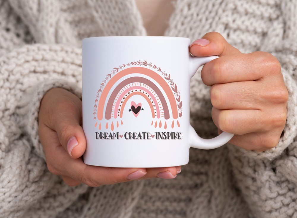 Rainbow Mug Dream Inspire Create Boho Rainbow Mug Inspirational Mug Motivational
