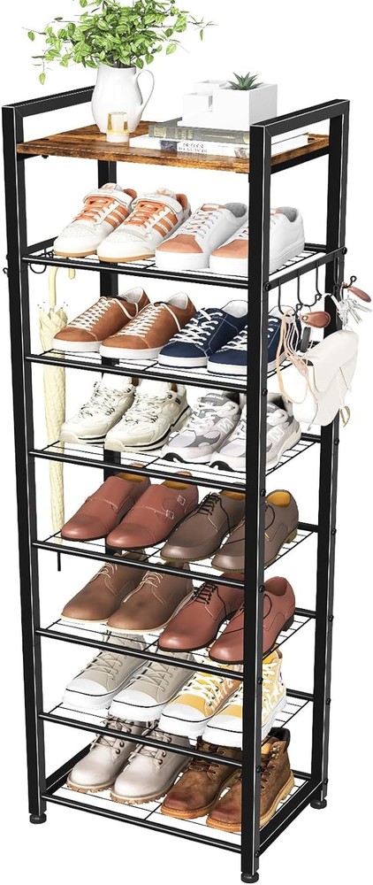 8-Tier Wooden Shoe Rack Holds 16 Pairs Space-Saving Storage Shelf
