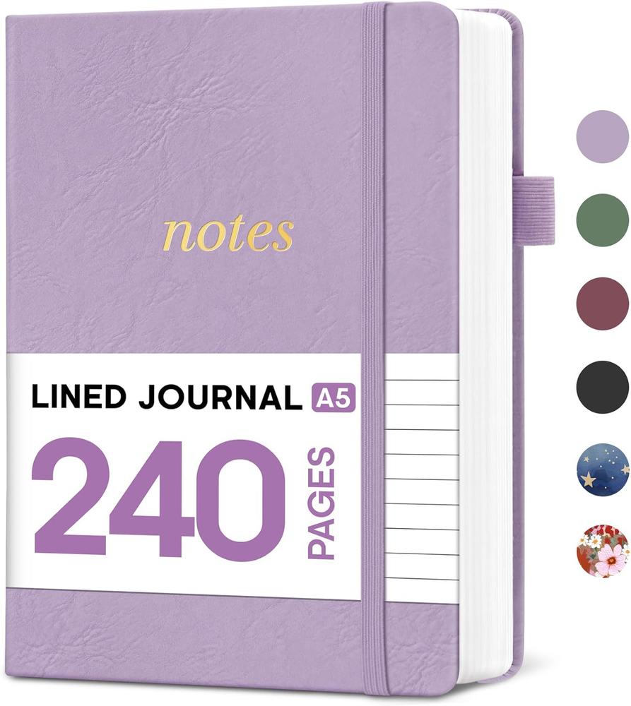 Purple A5 Lined Journal for Women, 240 Pages Thick Hardcover Notebook