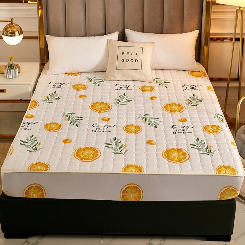 1pc Mattress Cover Thicken Quilted Fitted Bed Sheet Printed Non-slip Bed Sheet